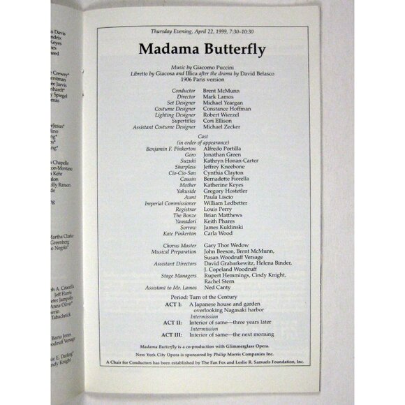New City Opera Stagebill 1999 Madame Butterfly Cynthia Clayton Alfredo Portilla - Picture 6 of 7